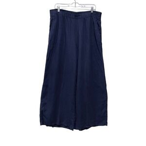 Sigrid Olsen High Rise Navy Blue Linen Ultra Wide Leg Gauzy Pants Size XL